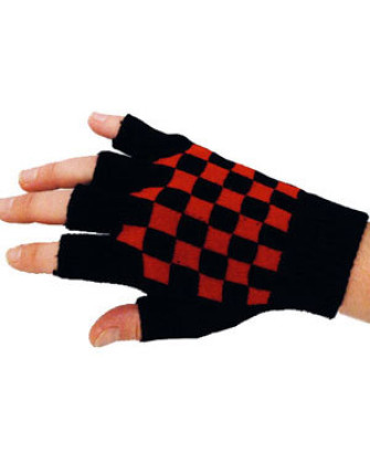  - Short Black Gloves With Red Check