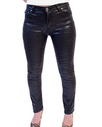  - Regular Rise Shiny Coated Jeans