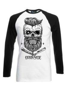 Bearded Skull Black White Long Sleeve Raglan T Shirt