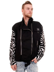 Tiger Black Cotton Zipped Jacket with Zebra Sleeves