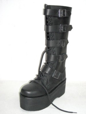  - 5 buckles platform boot black leather