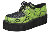 Double creeper shoe. Lime suede python, black grain leather