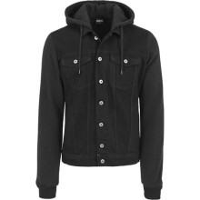 Hooded Black Denim Fleece Jacket