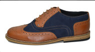 Gatsby brogue shoe Tan grain and navy blue suede leathe