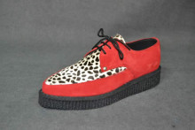 Pointed creeper lace plain apron shoe red suede/white leopard