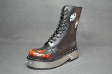 Flame skull punk boot black grain flame rub off