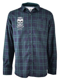 Bearded Skull Blue and Green Checked Flannel Shirt